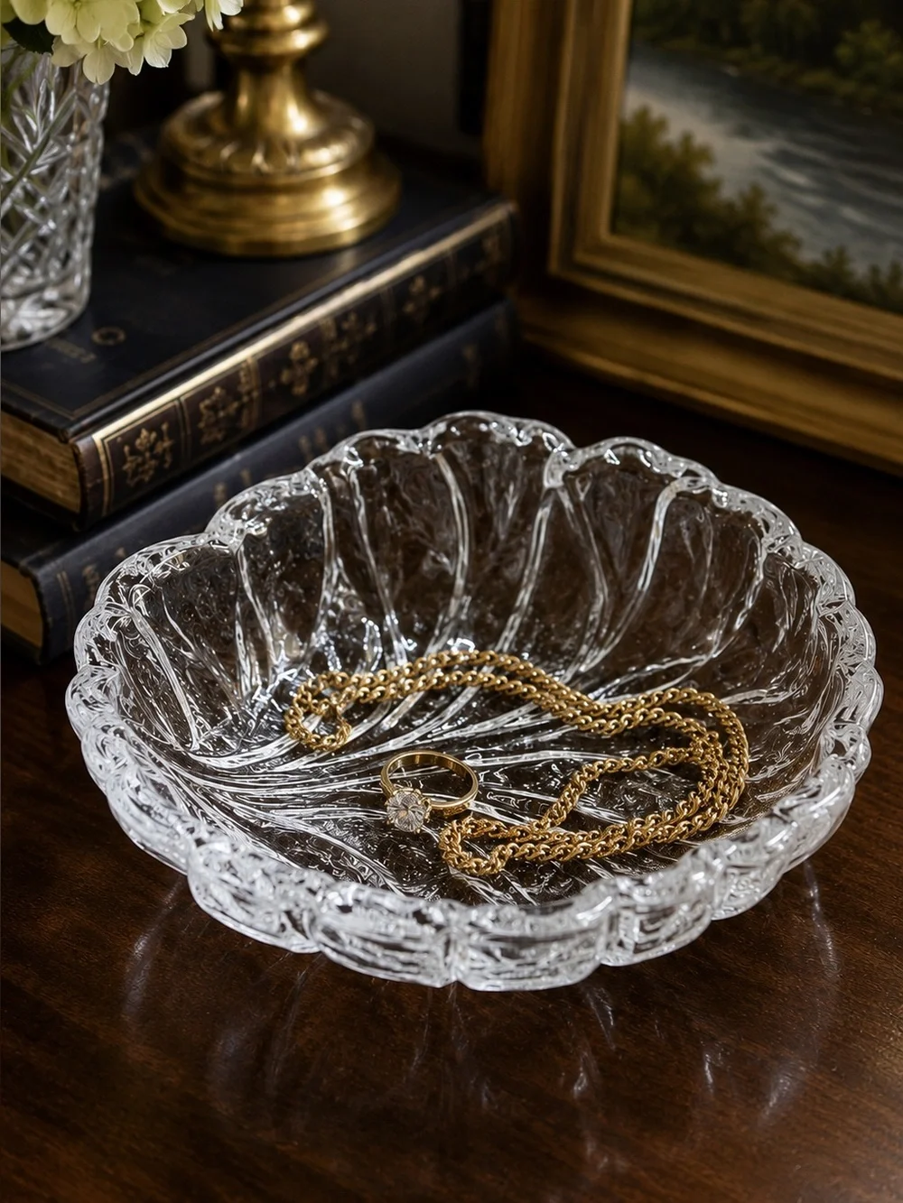 Vintage Orrefors Eden Crystal Cabbage Leaf Bowl | 70s Scandinavian Trinket Dish